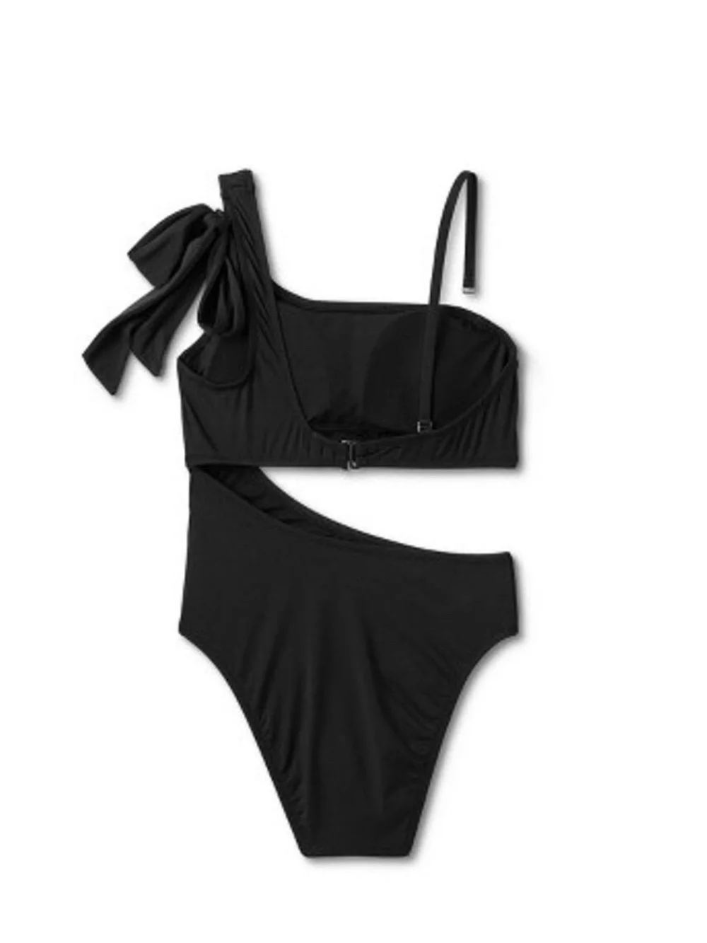 Shade & Shore Women's One Shoulder Bow Cut Out One Piece Swimsuit Black M